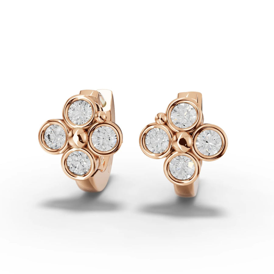0.46 CT lab-grown diamond cluster huggie earrings rose gold front view