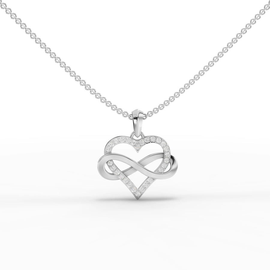 0.28 CT heart infinity lab grown diamond pendant in 18K gold with round pavé diamonds and fine link chain