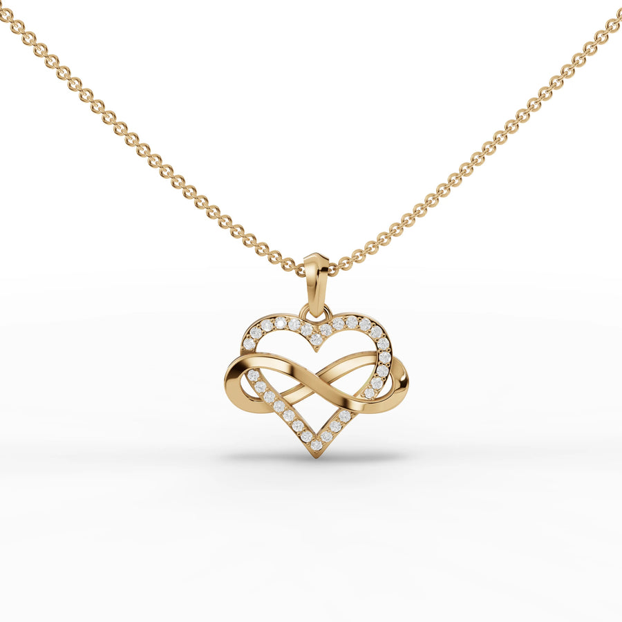 Yellow gold heart infinity pendant