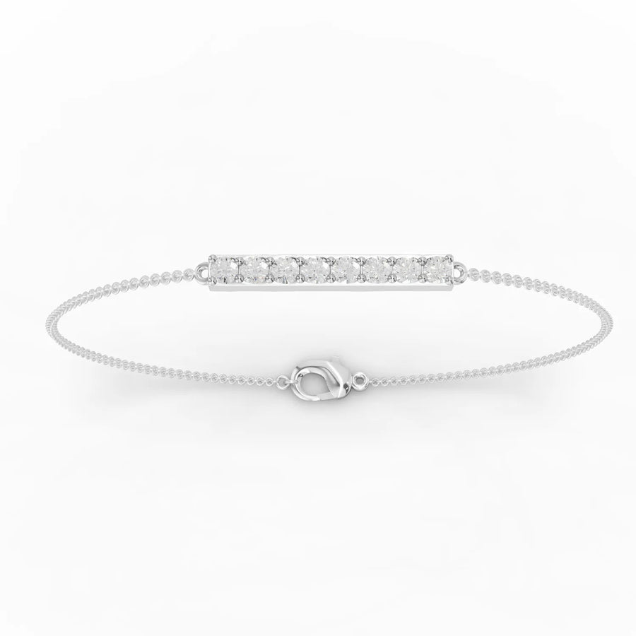 0.48 ct round lab diamond bar bracelet in 18k gold with prong-set diamonds and adjustable chain