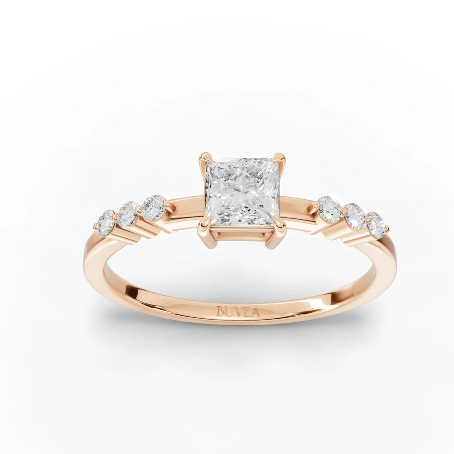 Twisted band bar-set diamond ring rose gold top view