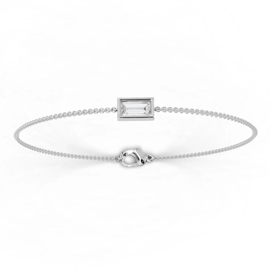 0.40 CT baguette lab grown diamond chain bracelet in 18k gold with rectangular solitaire setting