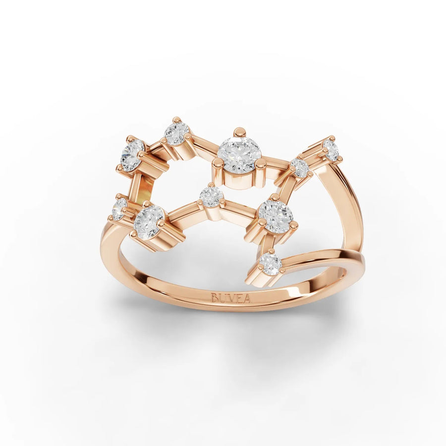 Gemini constellation ring rose gold front view