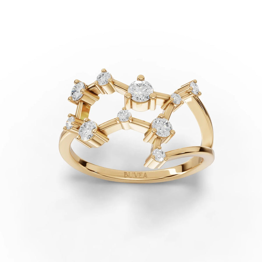 Gemini constellation ring yellow gold front view