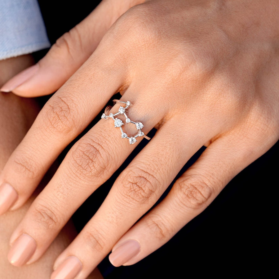 Gemini constellation ring worn on hand