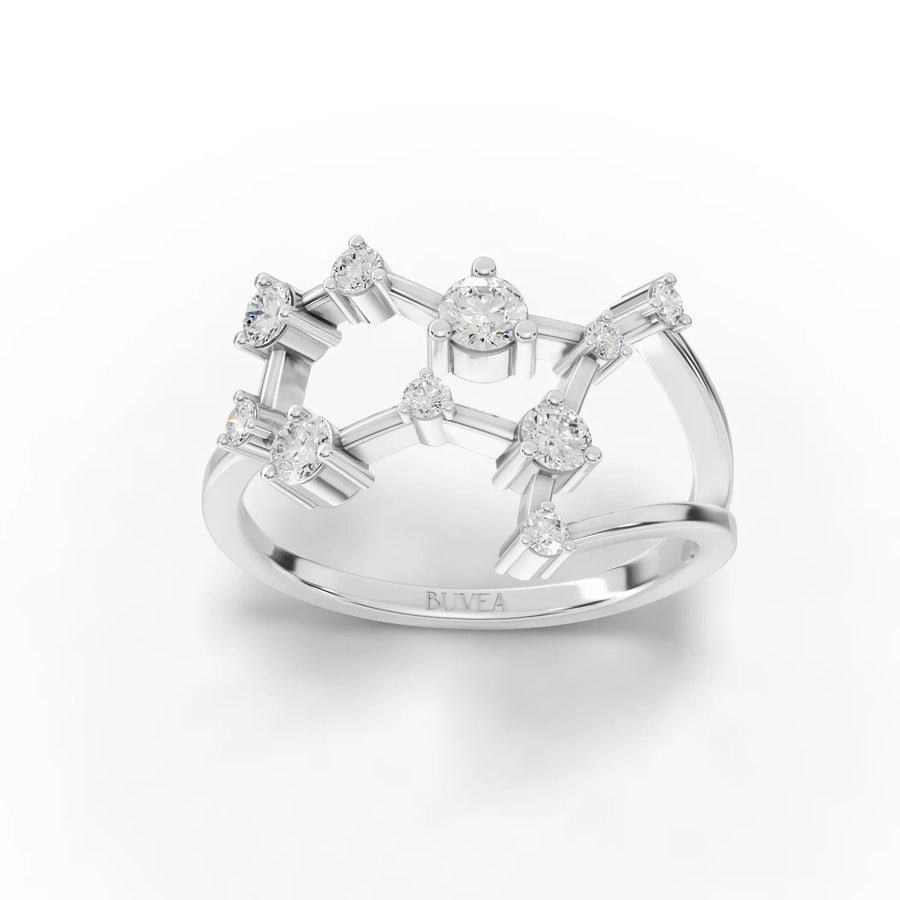 0.40 CT Gemini constellation lab-grown diamond ring in 18K gold with round diamonds and open-band design