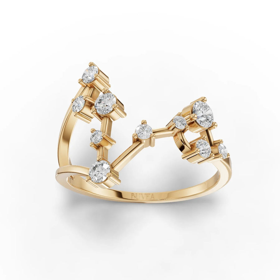 Pisces constellation ring yellow gold top view