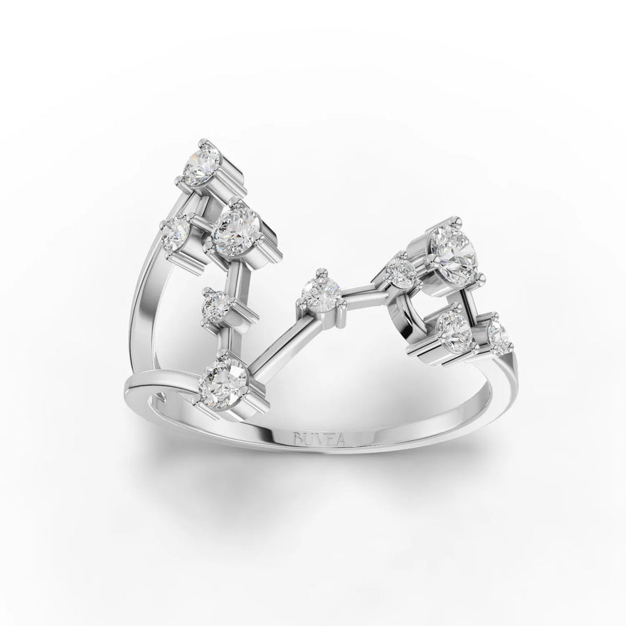 0.40 CT Pisces constellation open ring in 18K gold with round lab-grown diamonds on a split band
