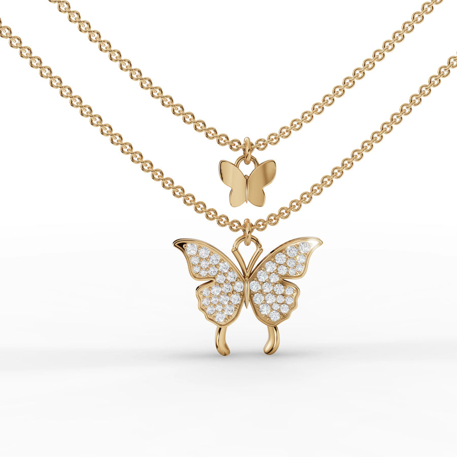 Yellow gold double butterfly pendant