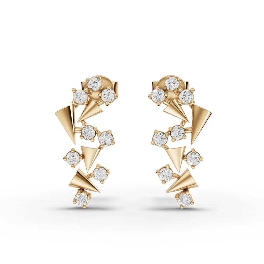 0.40 CT lab-grown diamond spiral earrings yellow gold front view