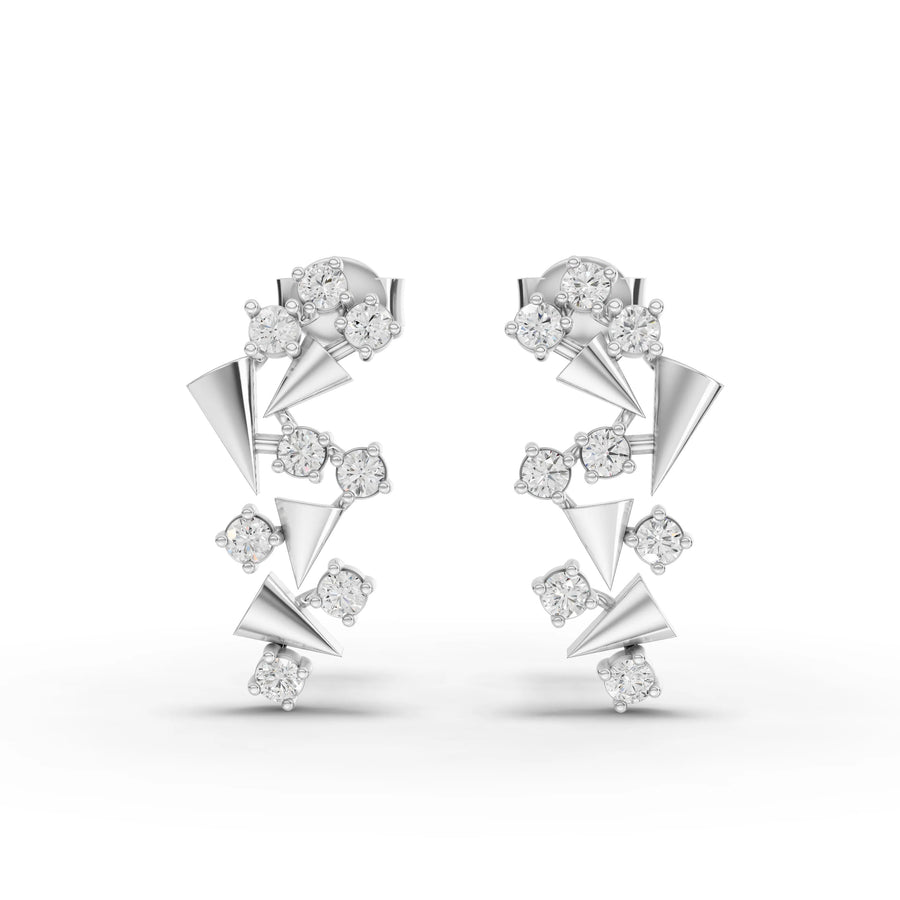 0.40 ct round lab grown diamond spiral drop earrings with polished metal curves and secure screw backs