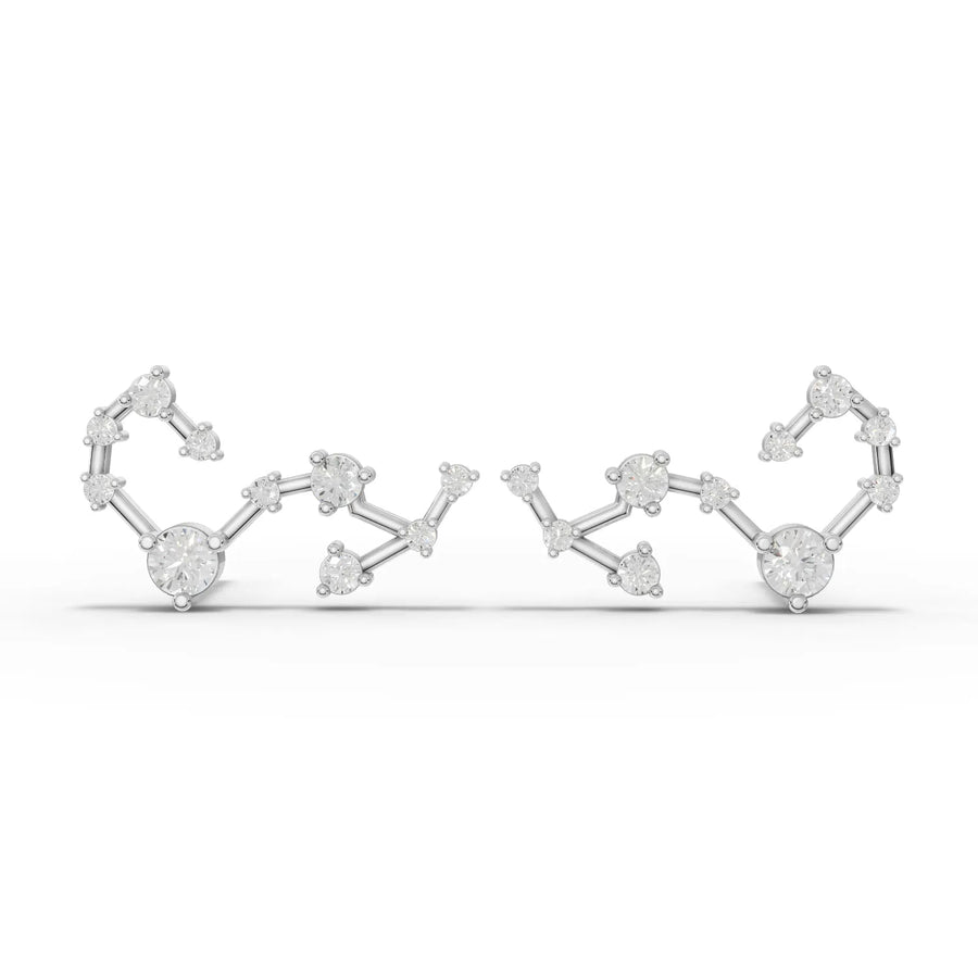 0.51 CT Scorpio constellation lab grown diamond earrings in 18K gold with round diamonds and linear star pattern