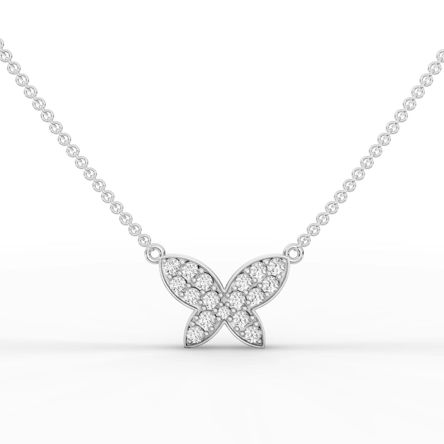 0.52 CT lab grown diamond butterfly pendant in 18k gold with round brilliant pavé wings and fine chain