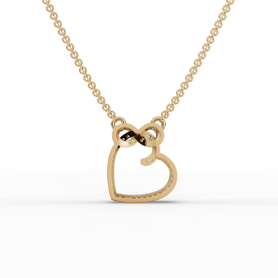 Infinity heart lab-grown pendant yellow gold close-up