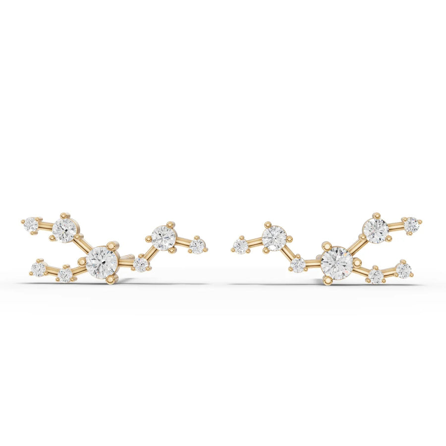 Taurus constellation earrings yellow gold front view