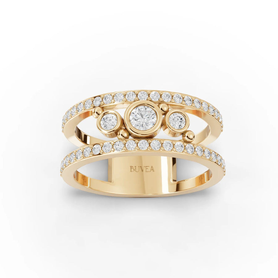 Dual-band bezel diamond ring yellow gold top view