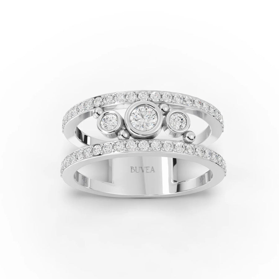Dual-band bezel diamond ring white gold top view