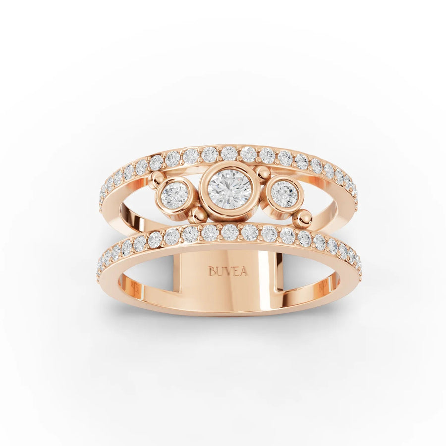 Dual-band bezel diamond ring rose gold top view