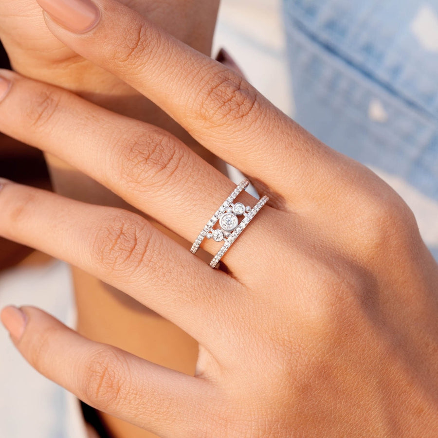0.54 CT dual-band lab-grown diamond ring worn on hand