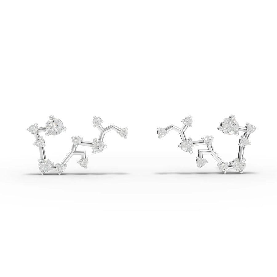 0.58 CT Sagittarius constellation lab grown diamond earrings in 18K gold with round diamonds and open star-mapped design