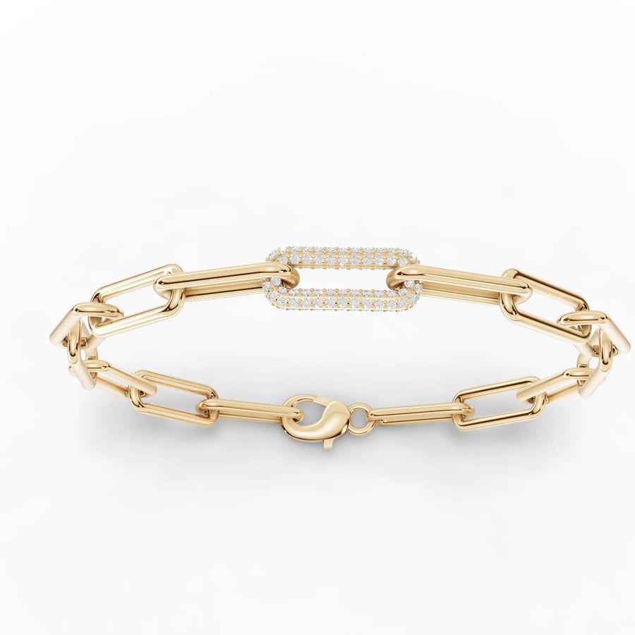 Chain link diamond bracelet in yellow gold
