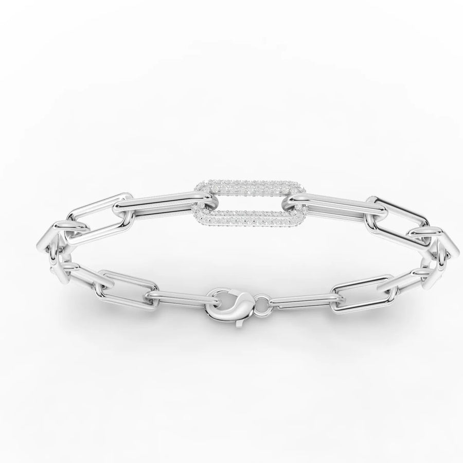0.58 CT lab grown diamond link bracelet in 18K gold with elongated chain links and a pavé accent center link