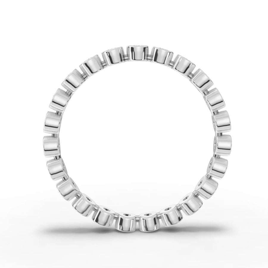 Round cut lab-grown eternity band white gold close-up