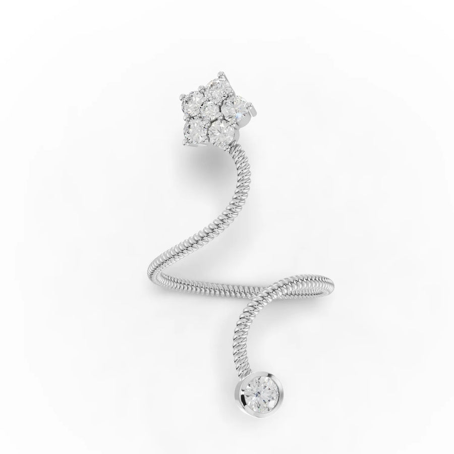 0.59 CT spiral coil lab diamond ring in 18K gold with round cluster head and single round diamond