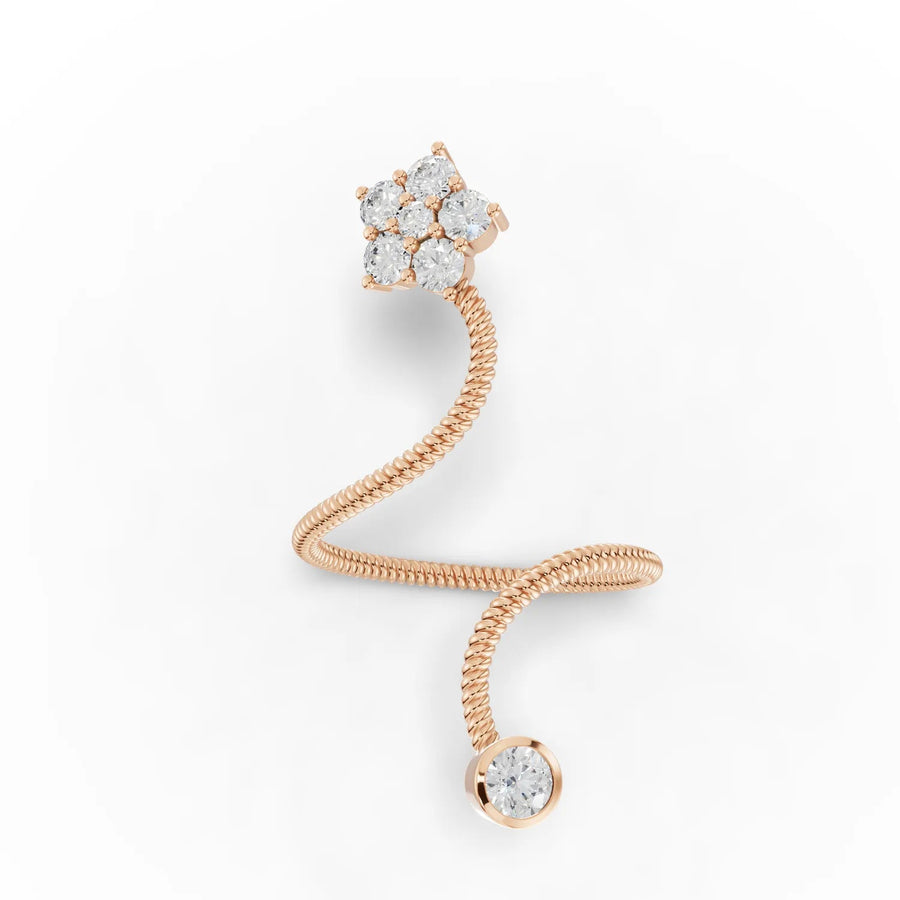 Spiral coil diamond ring rose gold top view