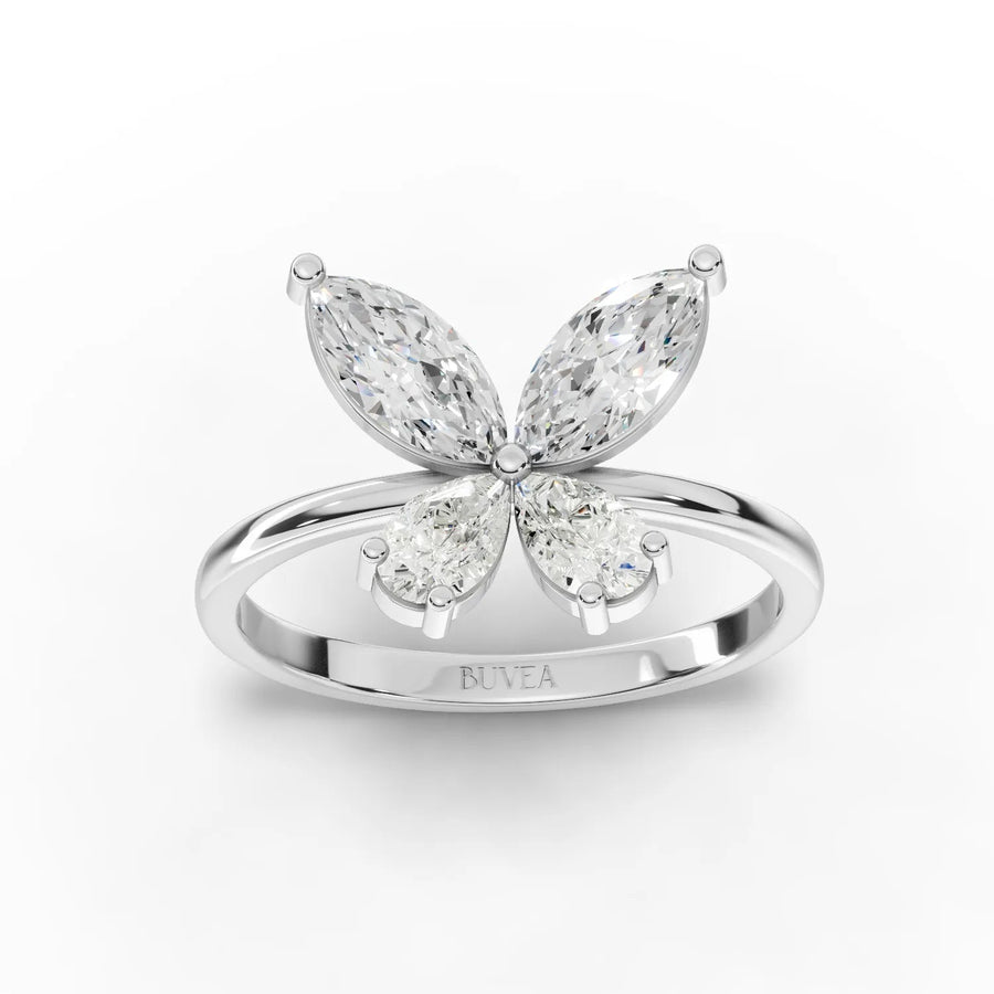 1.16 CT Butterfly Lab Diamond Ring with pear and marquise diamonds set on a slender 18k gold band