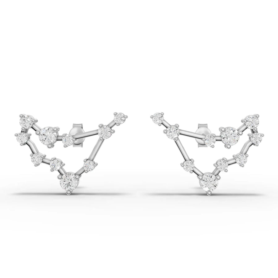 0.50 CT Capricorn constellation lab grown diamond earrings in 18K gold with round stones and geometric star pattern