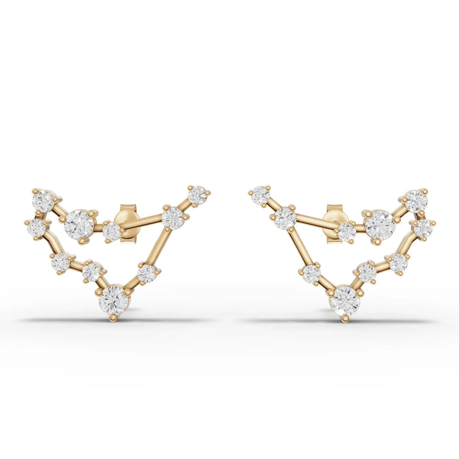 Capricorn constellation earrings yellow gold front view