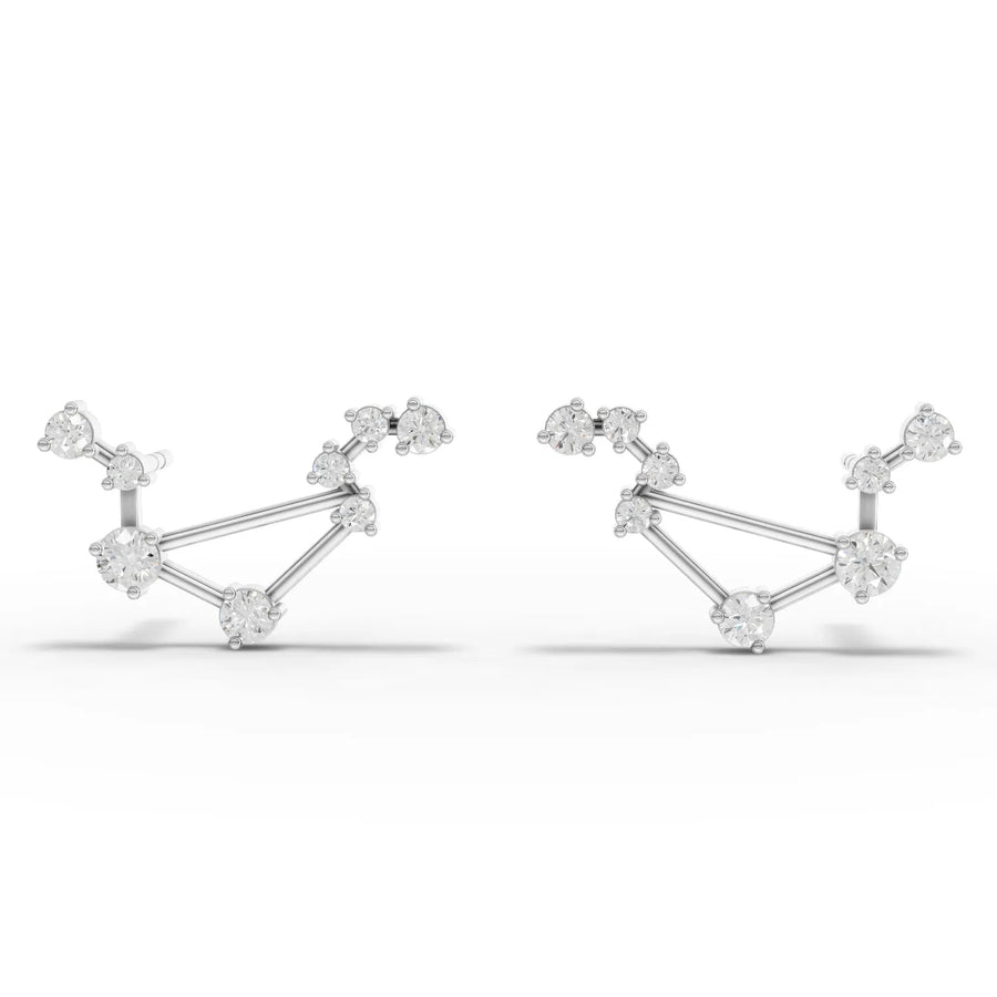 0.51 CT Libra constellation lab grown diamond earrings in 18K gold with round diamonds and screw backs