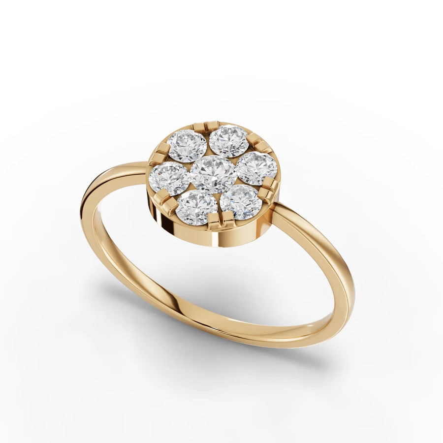 Cluster ring yellow gold angle
