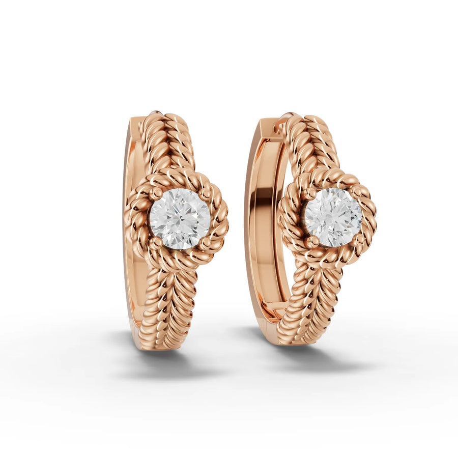 Lab-grown diamond rope huggie earrings in rose gold