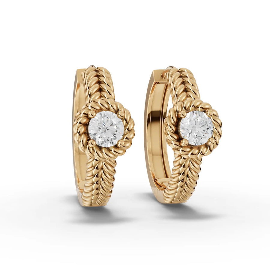 Lab-grown diamond rope huggie earrings in yellow gold
