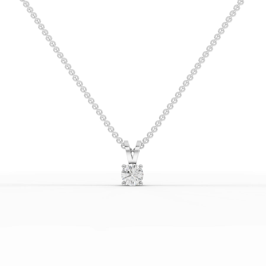 0.50 ct round lab grown diamond solitaire pendant necklace with four-prong setting and V-shaped bail in gold