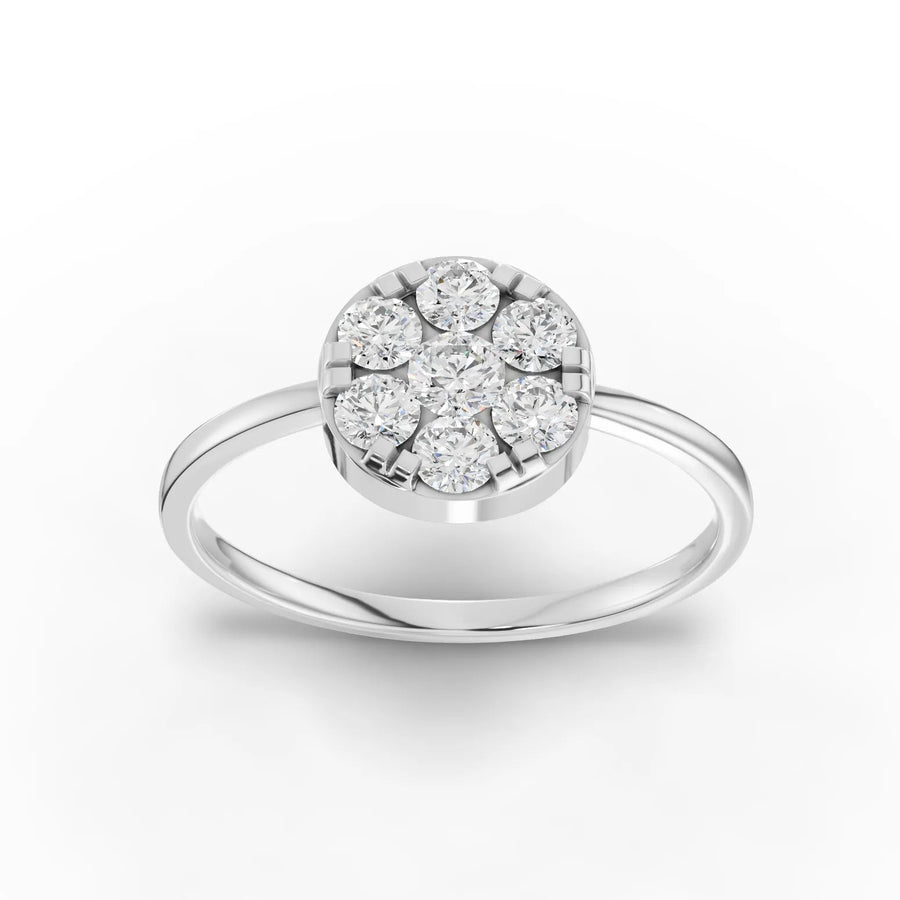 0.50 ct round bezel cluster lab diamond ring with polished band and modern engagement setting