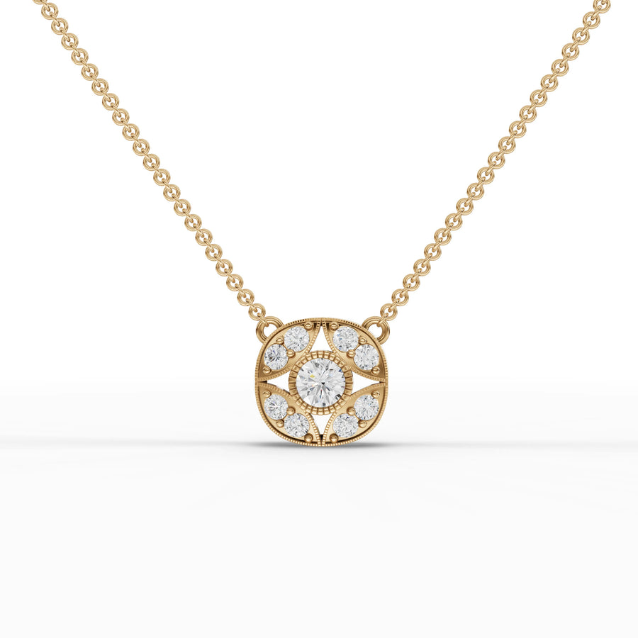 0.64 CT lab-grown diamond vintage cluster pendant yellow gold front view