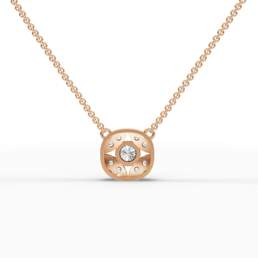 Lab-grown diamond vintage cluster pendant rose gold close-up