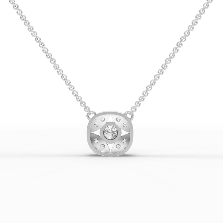 Lab-grown diamond vintage cluster pendant white gold close-up