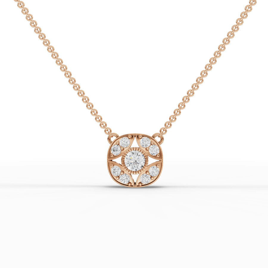 0.64 CT lab-grown diamond vintage cluster pendant rose gold front view