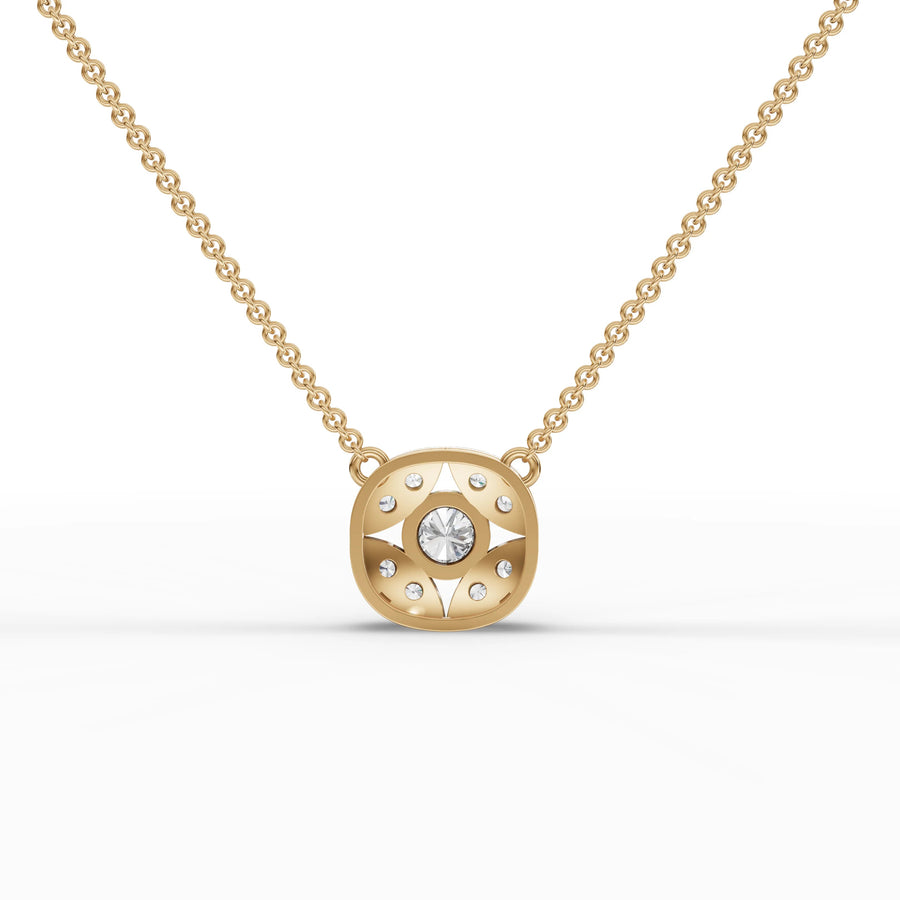 Lab-grown diamond vintage cluster pendant yellow gold close-up