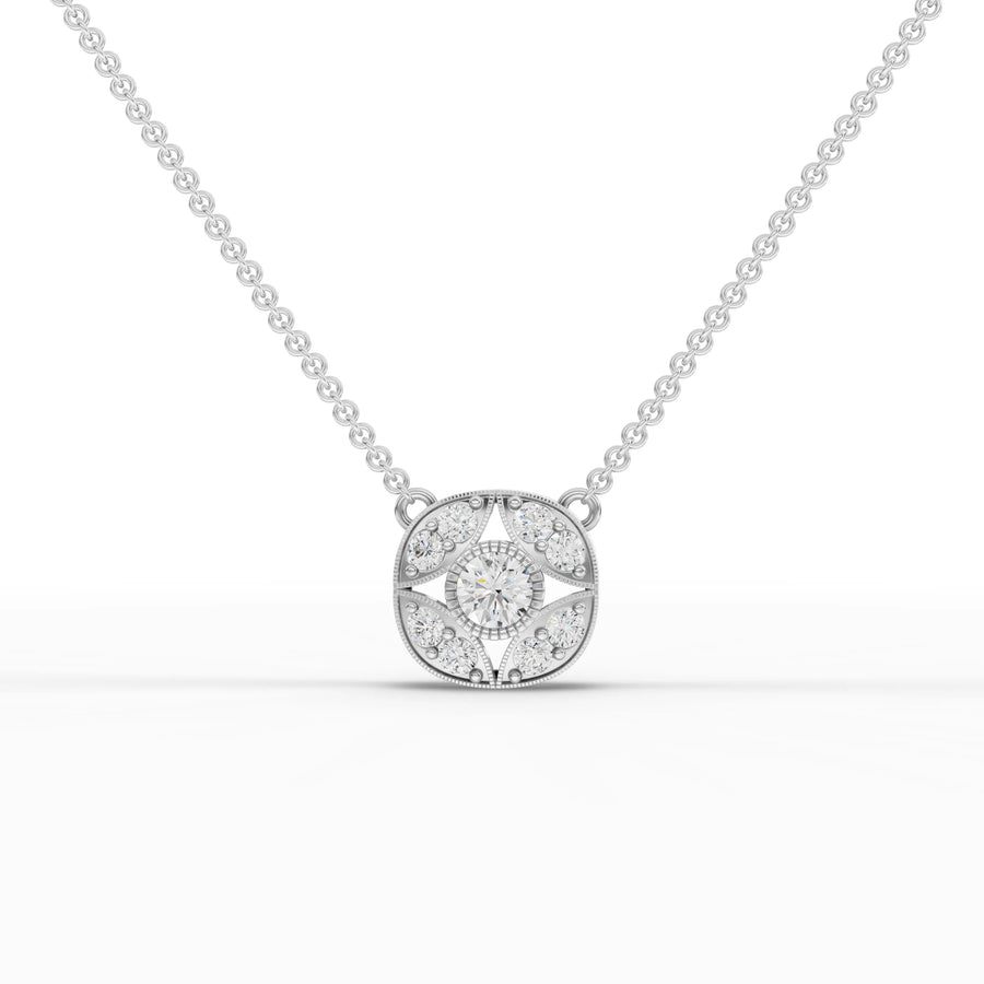 0.64 ct vintage star cluster lab diamond pendant necklace with round center diamond and milgrain detailing