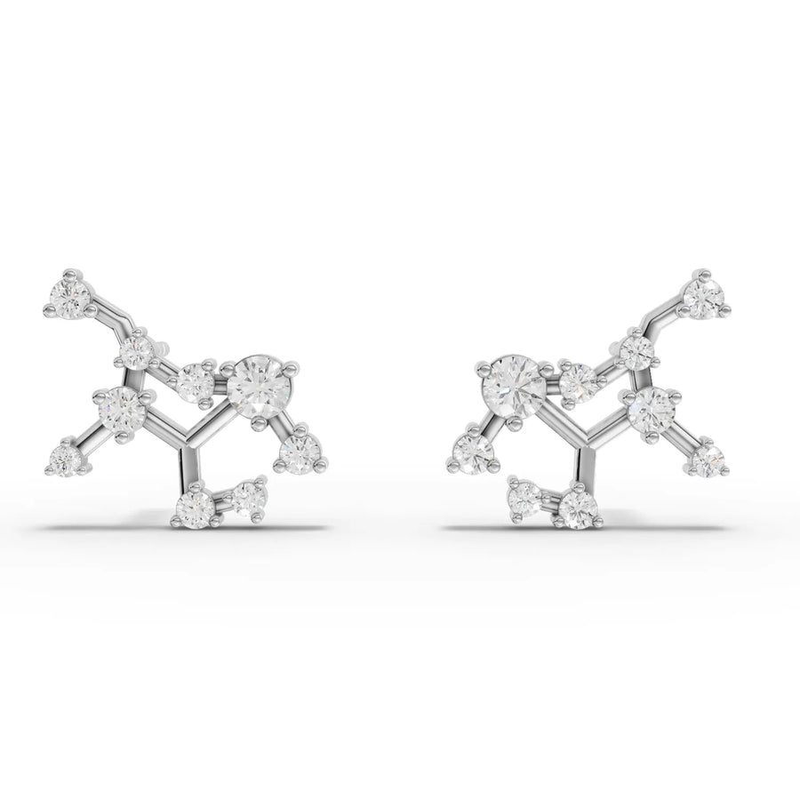 0.61 CT Virgo constellation lab-grown diamond earrings in 18K gold with round diamonds and zodiac star mapping