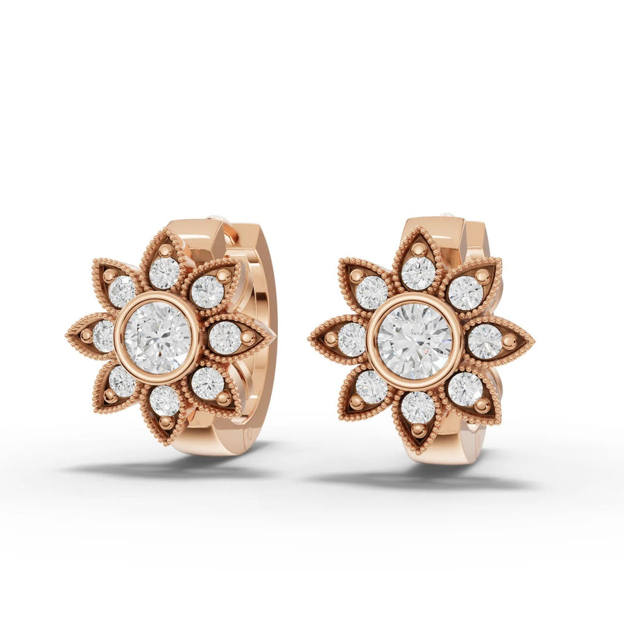 Lab-grown diamond floral huggie earrings in rose gold