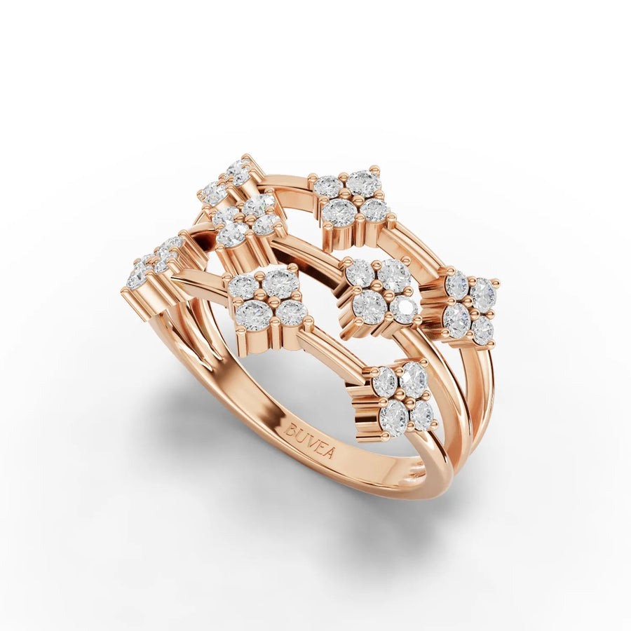 Diamond cluster ring set rose gold top view