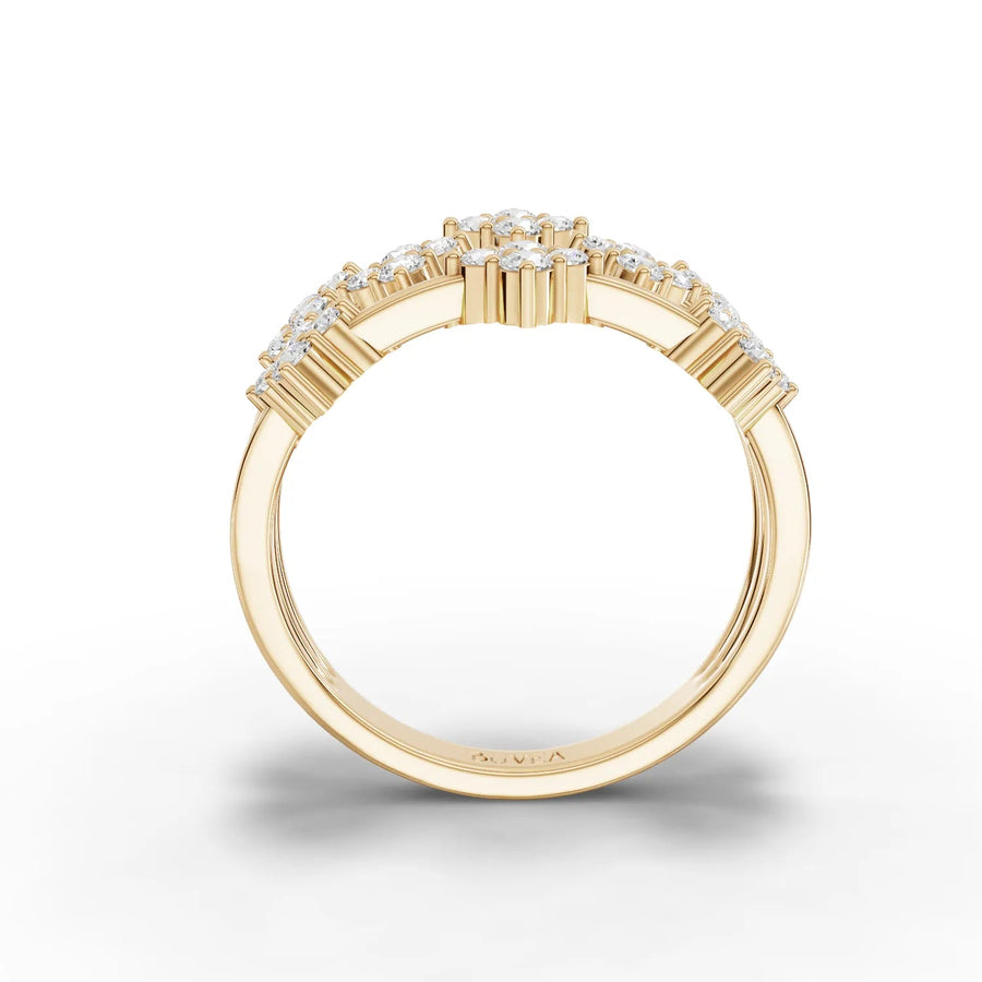 Diamond cluster ring set yellow gold top view