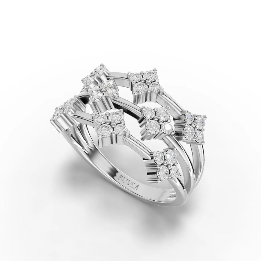 Triple-row diamond ring white gold angled profile