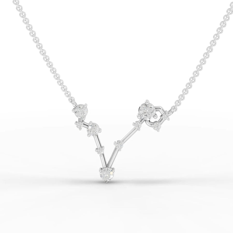 0.65 CT Pisces constellation lab grown diamond pendant in 18K gold with round prong-set diamonds and V-shaped layout